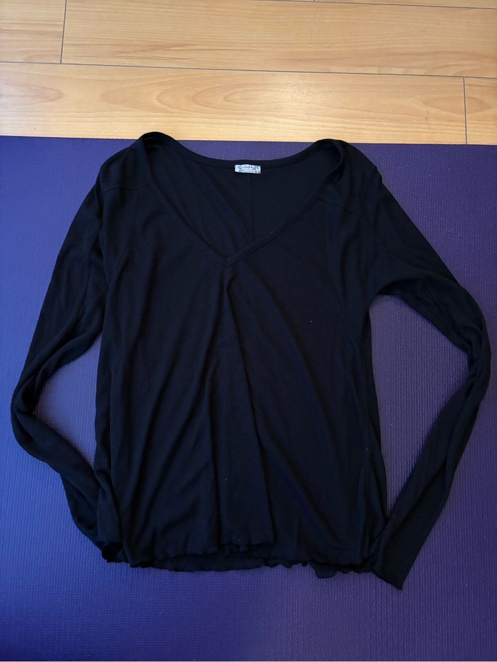 Free People Black V-Neck Long Sleeve Top